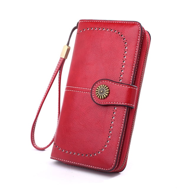 RFID Blocking Leather Wristlet Wallet for Women - Multi Card Holder with Zipper Pocket for Phone and Cash