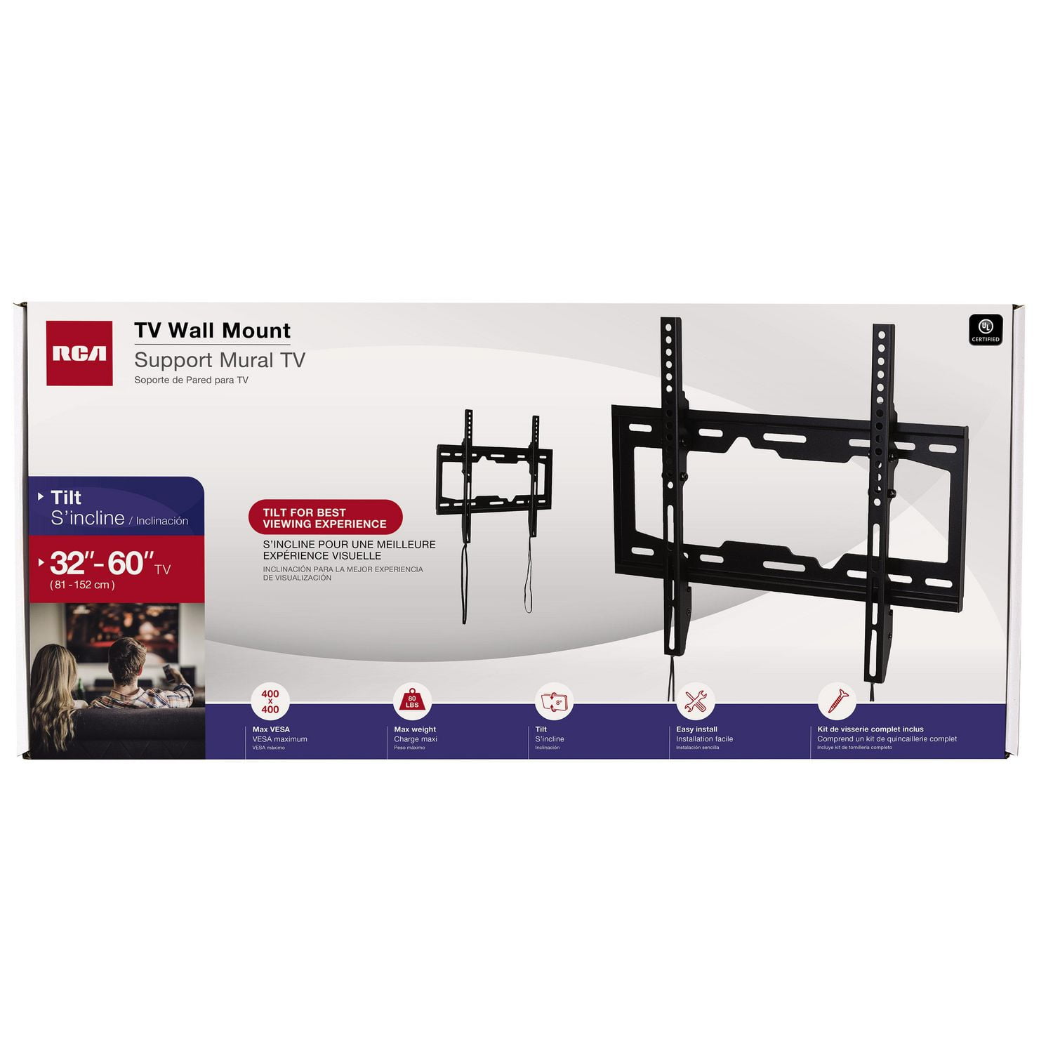 Support mural inclinable pour téléviseur RCA de 32 po à 60 po - Noir
