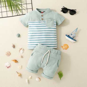 Tenues et Ensembles pour Garçons Décontractés d'Été Ensemble Deux Pièces pour Tout-Petit Chemise à Manches Courtes Respirante avec Shorts à Cordon pour 6 Mois à 4 Ans