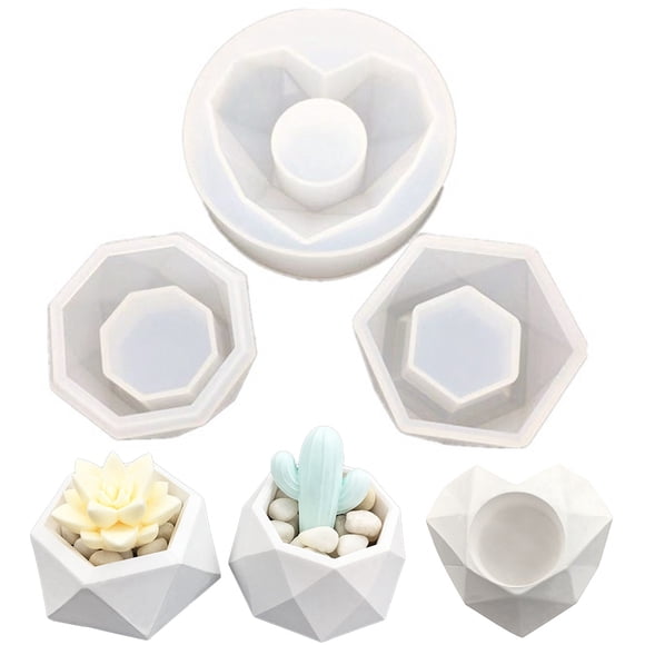 3PCS Flower Pot Mold DIY Decorative Polygonal Heart Resin Art Mold Epoxy Mold