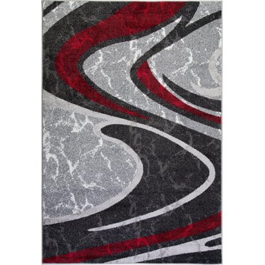 Spirals Abstract Pattern Area Rug Carpet in Red Grey Black, 8x11 (7'10" x 10'5", 240cm x 320cm)