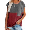 thumbnail image 1 of New Women's Casual Loose T Shirts Color Matching Design Pocket Decor Crewneck Short Sleeve Pullovers Top, 1 of 5