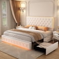 thumbnail image 1 of SIBEDS Full Size LED Bed Frame with 2 Storage Drawers, Velvet Diamond Tufted Headboard, RGB Lights, Noise Free, Cream, 1 of 9