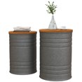 thumbnail image 1 of CoSoTower Round Side Table Set of 2, Nesting Coffee Tables w/ Wooden Lid, Galvanized Sheet Frame and Hidden Storage Space, Grey, 1 of 7