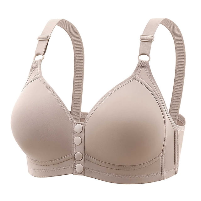 Women Plus Size Front Button Closure Bra Wireless Push Up Comfortable Everyday Bras for Senior Older Ladies Convenient Support