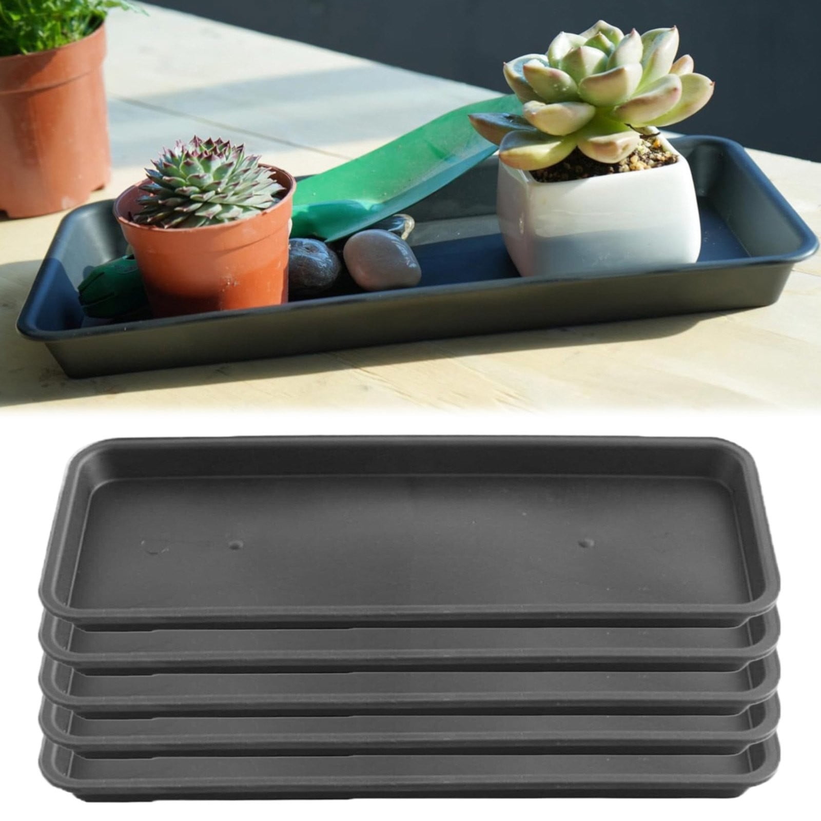 5 PCS Plastic Plant Saucer Rectangular Plant Trays For Pots