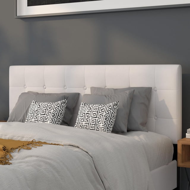 Lennox Tufted Upholstered Queen Size Headboard in White Vinyl