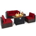 thumbnail image 2 of Costway 6PCS Patio Rattan Furniture Set 42" Fire Pit Table Cover Sofa Cushion Red, 2 of 10