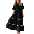 thumbnail image 2 of Robes pour Femmes 2024 Été Robe Chemise Oversize Manches Courtes Bouffantes à Volants Superposés Fluide Longue Maxi Robes Rabais de 50 % Liquidation!, 2 of 9