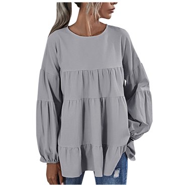 Babysbule Liquidation Haut d'Été pour Femmes Blouse à Manches Longues Lanterne à Col Rond pour Femmes Hauts