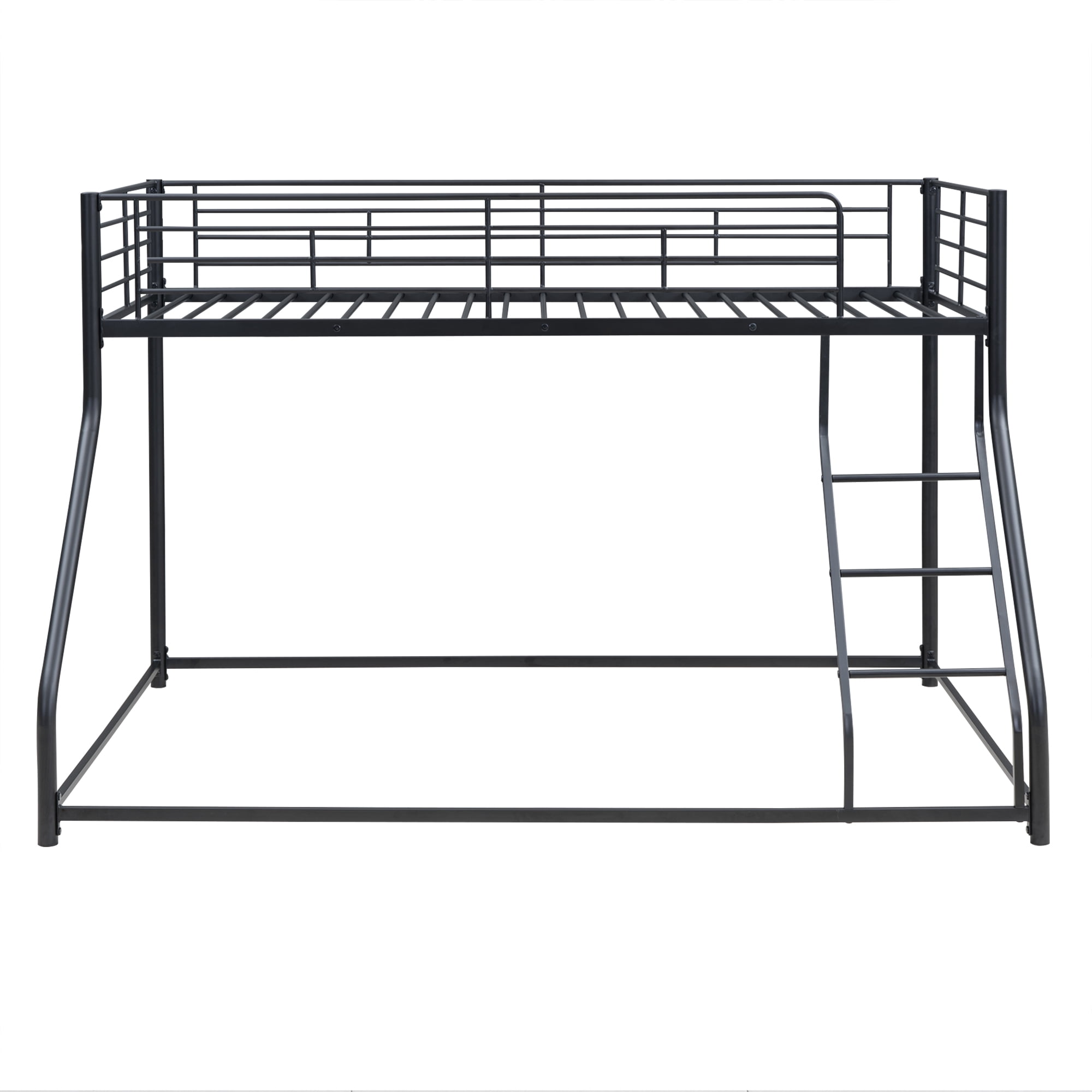 Noble House Full XL Over Queen Metal Bunk Bed,Black Industrial Frame with Guardrails & Slats,Black