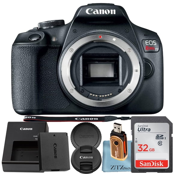 Canon EOS Rebel T7 Appareil Photo Reflex Numérique (Boîtier Seulement) Capteur CMOS 24,1 Mpx avec Carte Mémoire SanDisk 32 Go + Ensemble d'Accessoires ZeeTech