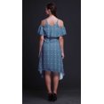thumbnail image 3 of Bimba Robe Droite Évasée à Épaules Dénudées pour Femmes, Bleu à Imprimé Floral avec Volants à l'Avant - Grand, 3 of 6