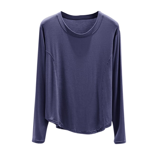 Haut de Pyjama Modal pour Femmes Été 2025 Col Rond T-Shirts Manches Longues Coupe Décontractée Vêtements de Nuit Confortables Chemise de Nuit Texturée Ultra Douce