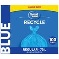thumbnail image 1 of Great Value Sacs de Recyclage Bleus Réguliers, 75L, 100sacs, 1 of 4