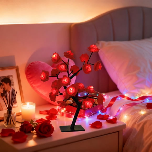 CaiYueKe LED Rose Tree Lamp USB Powered Night Light Romantic Home Decor Bedroom Party Ambiance Lighting Decorative Light for Valentine's Day Wedding Gift