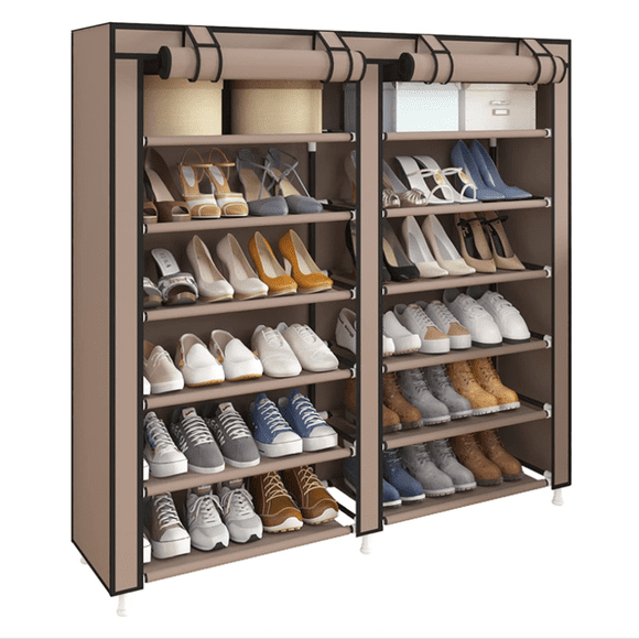 6 Tier Shoe Rack Storage Organizer 36 Pairs Double Row Shoe Rack Shelf Cabinet Tower for Closet with Nonwoven Fabric Cover
