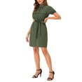 thumbnail image 4 of INSPIRE CHIC Robe-Chemise Boutonnée pour Femme à Col, Manches Courtes, Style Safari, avec Poches et Ceinture, 4 of 6