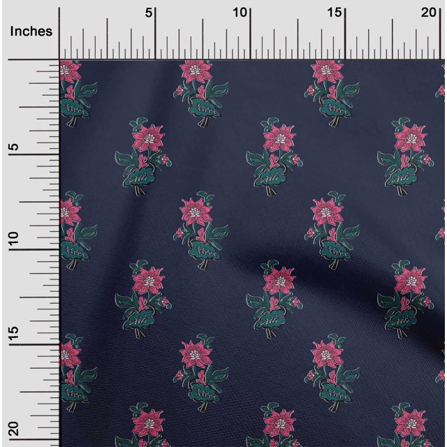 oneOone Georgette Viscose Fabric Leaves & Floral Block Print Fabric By Yard 42 Inch Wide