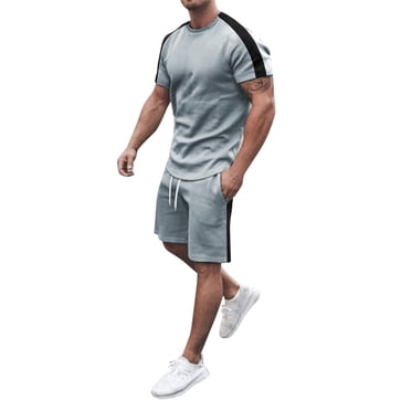 Ketyyh-chn99 Men's Summer Shorts Sets Summer Swim Tracksuit Set Gym Mens Clothes Workout Shirts for Men Outfits Sets Shirts Shorts Grey,L
