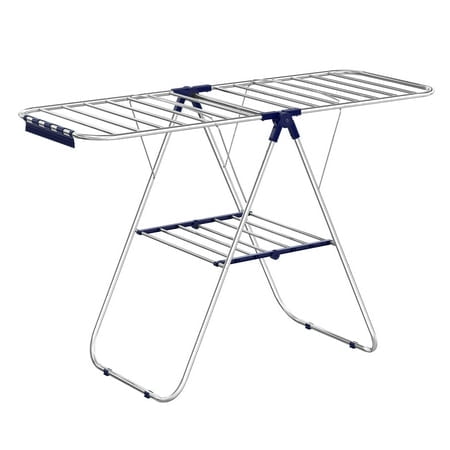 SONGMICS Séchoir à Vêtements, Support à Lessive, Séchoir Intérieur Autoportant, 21.7 x 58.3 x 39.4 Pouces, Argent et Bleu ULLR52BU