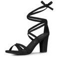 thumbnail image 1 of BLISSFUL STEP Sandales à Talons Hauts Blocs à Lacets Unies pour Femmes, 1 of 7