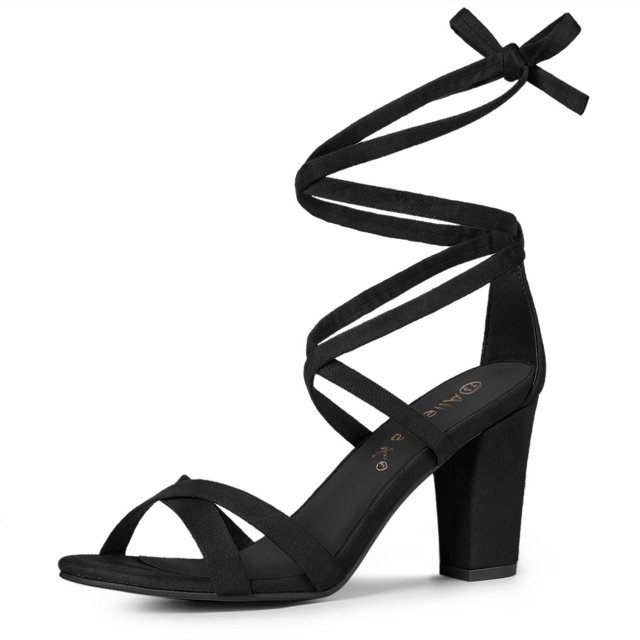 BLISSFUL STEP Sandales à Talons Hauts Blocs à Lacets Unies pour Femmes