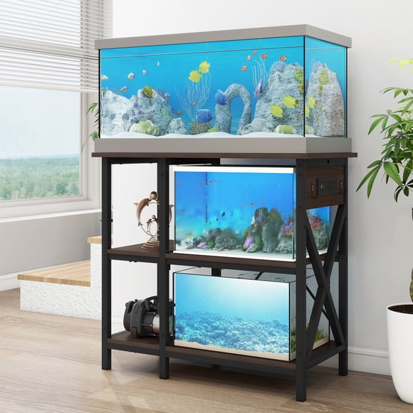 DEXTRUS 3-Tier Metal Aquarium Stand Fits 10, 29 & 37 Gallon Tanks with Power Outlets