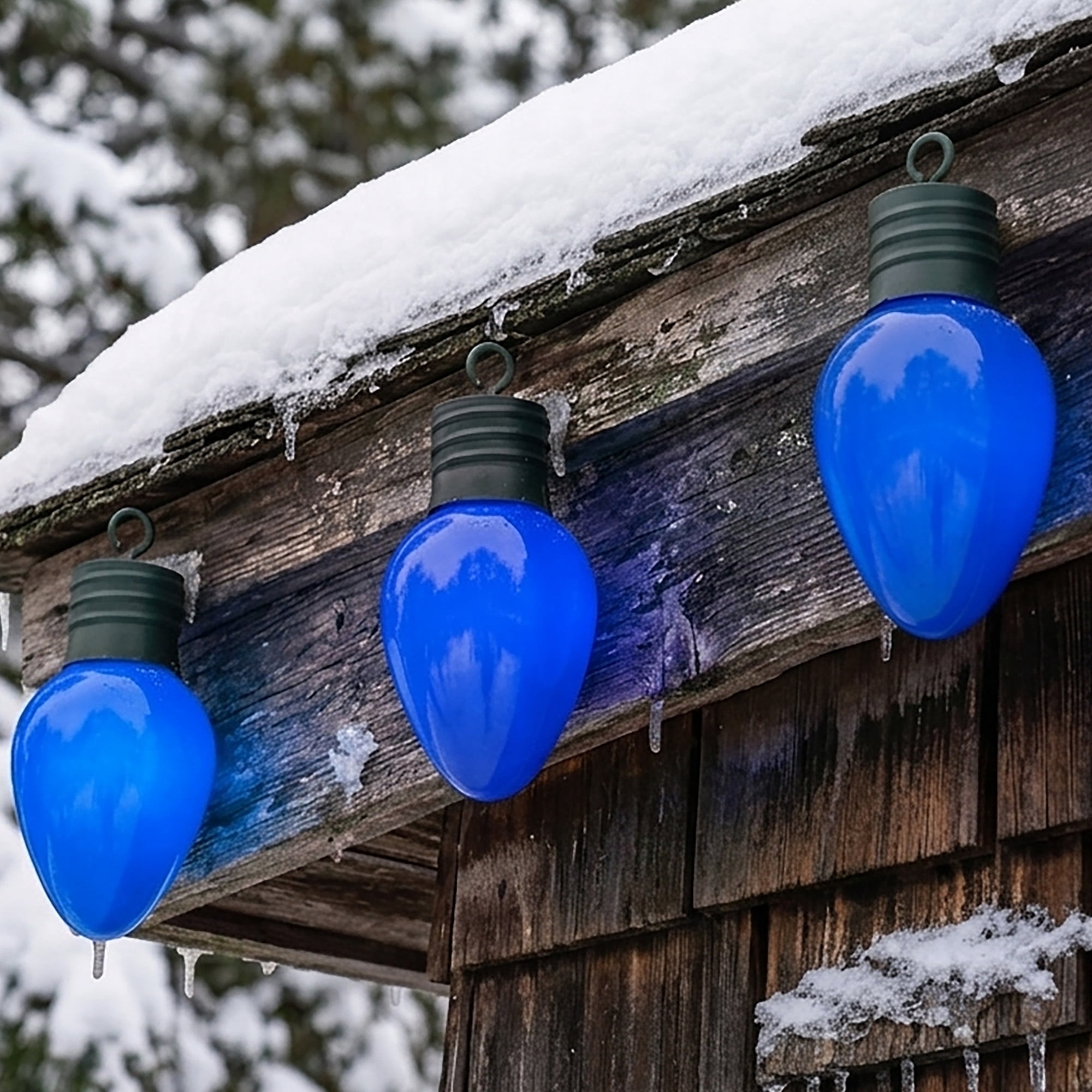 Guirlande lumineuse de Noël à piles de 14 po avec ampoules à DEL C9, bleu céramique