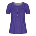 thumbnail image 4 of LSLJS Womens T Shirts Women's Fashion Casual Round Neck Pleated Solid Color Button Top Blouse, 4 of 5