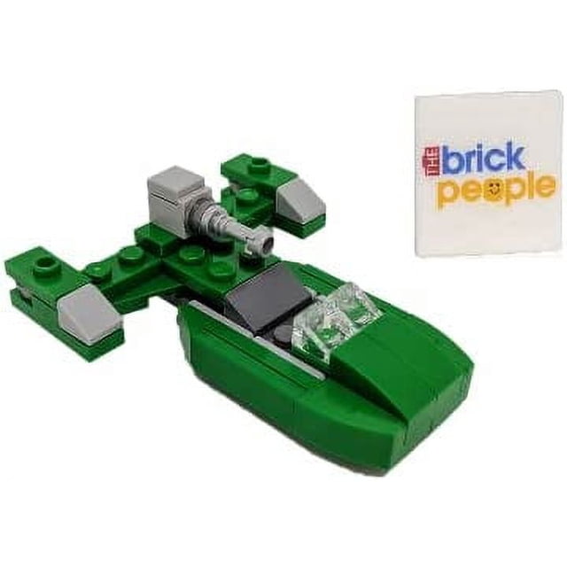 LEGO Star Wars: Flash Speeder Micro Set (43 pcs) featuring a compact green and grey speeder design with clear windshield elements and a mounted cannon. Includes a bonus TheBrickPeople tile. The set is multicoloured, measures approximately 3 inches, and is compatible with other standard LEGO sets. Comes in a LEGO foil pack. Not suitable for children under 6 years due to small parts.