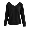 thumbnail image 3 of Pompotops Mode Dames Décontracté Uni Manches Longues Col en V Pull Ample Blouse Femme, 3 of 4