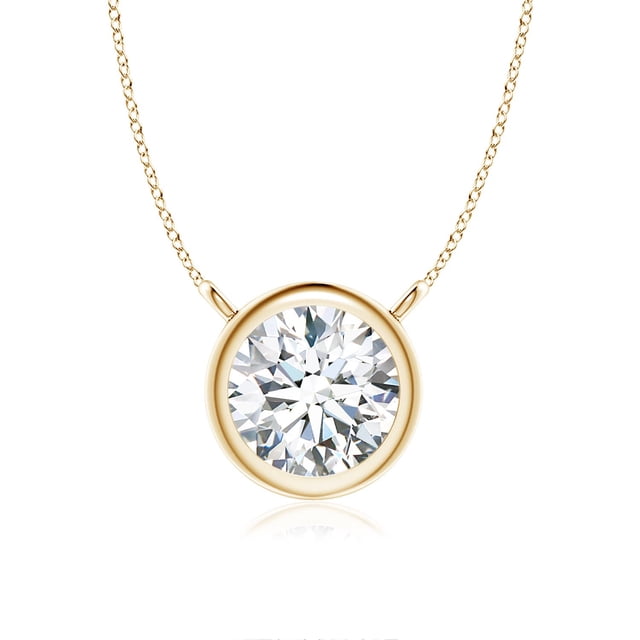 Angara Collier en Diamant Naturel - Collier Solitaire en Diamant Rond Serti Clos en Or Jaune 14 K pour Femmes