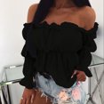 thumbnail image 2 of PVCS Mode Femmes Off-Épaule Bustier Couleur Unie Manches Longues Chemisier Top, 2 of 4