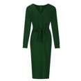 thumbnail image 3 of CEHVOM Robe Décontractée pour Femmes, Unie, Ample, à Ourlet Volanté, à Fermeture Éclair, à Manches Longues, à Col en V, en Solde, 3 of 5