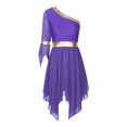 thumbnail image 3 of RUNQHUI Robe de Danse Métallique pour Femmes, une Épaule, Manches Évasées, Tenue de Danse Lituricale, Tunique de Danse Violette L, 3 of 7