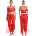 thumbnail image 1 of TiaoBug Womens Shiny Sequins Off Shoulder Jumpsuit with Choker Flowy Tassel Rompers One Piece Outfits Red M, 1 of 6
