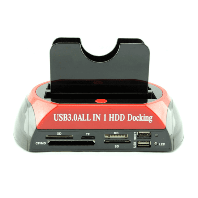Dual Bay HDD Docking Station USB3.0 SATA IDE 2.5 & 3.5 Inch External Hard Drive Dock All in 1 Hard Drive Holder US PLUG,1 * Dual Bay HDD Docking Station,Red & Black