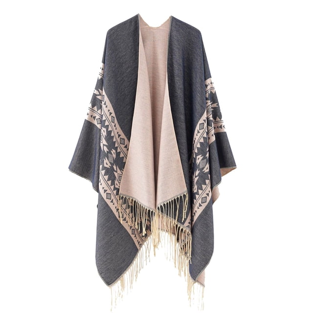 WJSX Liquidation d'Économies d'Hiver! Châle Uni pour Femmes Col Chaud à Franges Cape Tricotée Unie Châle et Étoles Bleu Marine