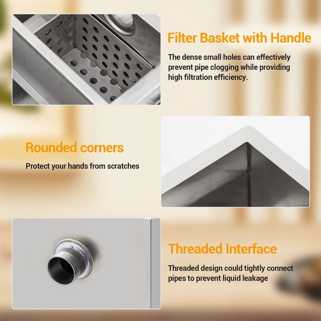 Kojooin Commercial Stainless Steel Grease Trap with Top Inlet and Filter Cleaning Brush for Kitchen Use