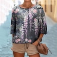 thumbnail image 2 of Hauts de Printemps pour Femmes Dames Mode Décontractée Court Manches 3/4 Imprimé Chemise Ample Blouse Haut Blouse Décontractée, 2 of 5