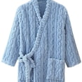 thumbnail image 4 of Timegard Bathrobe for Women Fuzzy Button down V Neck Robe Fleece Warm Long Sleeve Pajamas with Pockets, 4 of 5