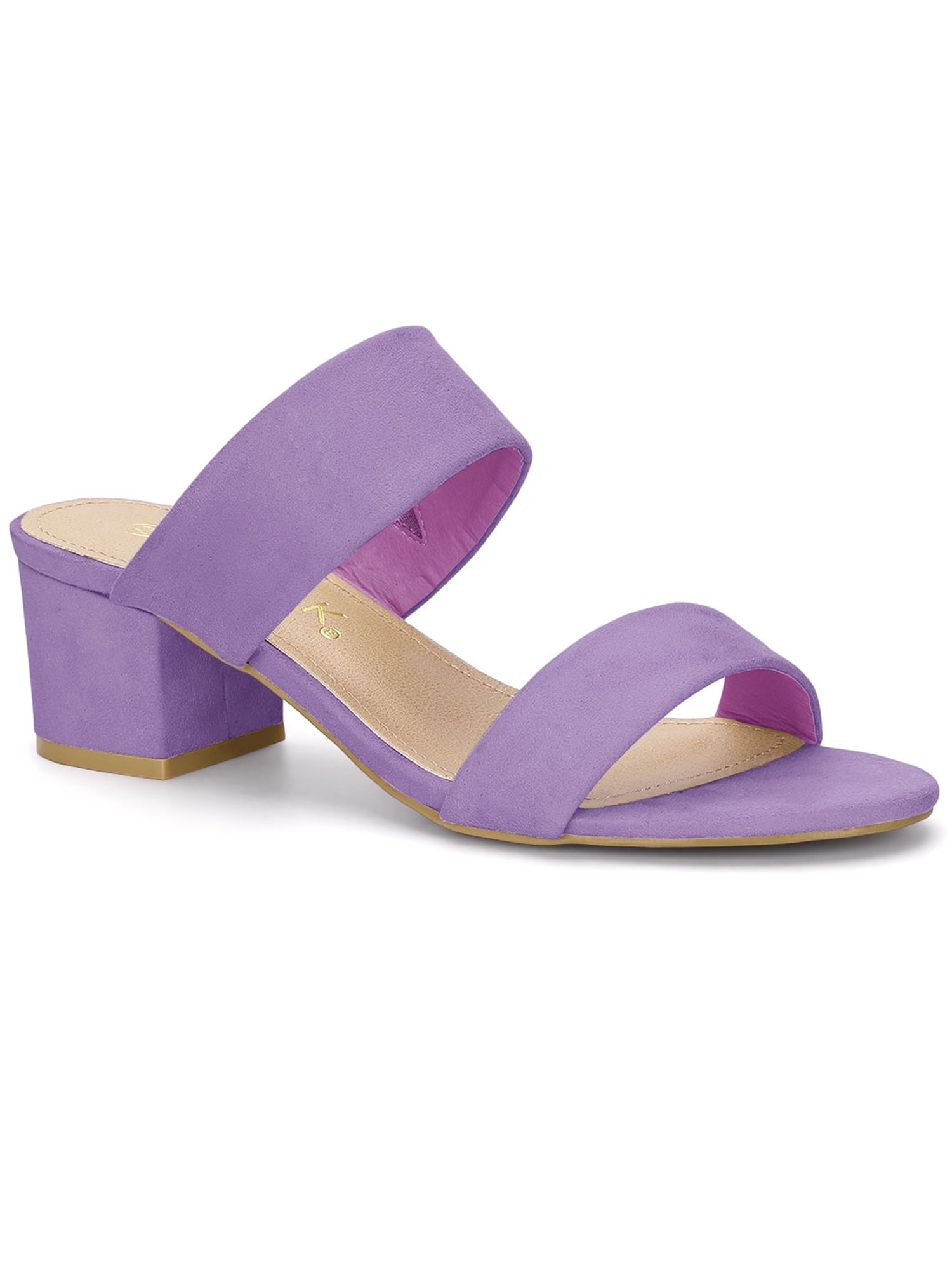 BLISSFUL STEP Women's Shoes Dual Straps Mid Block Heel Slide Sandals Purple 9
