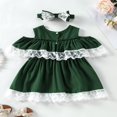thumbnail image 3 of 2 Pcs Infant Floral Lace Outfits  Girls Cold Shoulder Contrast Color  Neck Dress + Bow Headband, 3 of 7
