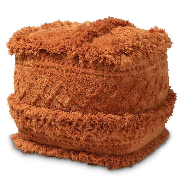Baxton Studio Curlew Pouf Ottoman en Coton Tissé à la Main Orange