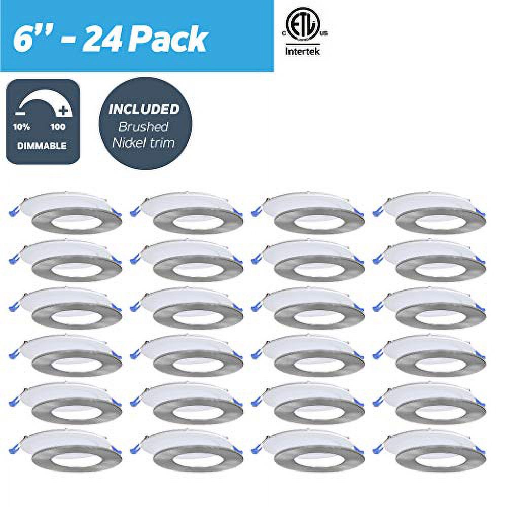 Luminaire encastré profilé DEL 6 po, ensemble de 24, Pour plafonds isolés et non isolés, Intensité réglable, 15W = 90W, 1125 lumens, 4000K (Blanc Froid) grande boîte de jonction, système de connexion
