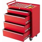 Rolling Tool Chest - 4-Drawer Heavy Duty Metal Storage Cabinet (Red) with Locking System & Wheels - Mobile Toolbox Organizer for Garage/Workshop - Drawer Liners Included