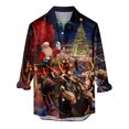 thumbnail image 1 of Pompotops Chemise à Manches Longues pour Hommes avec Boutons, Imprimé Père Noël, Col Rabattu, en Solde, 1 of 5