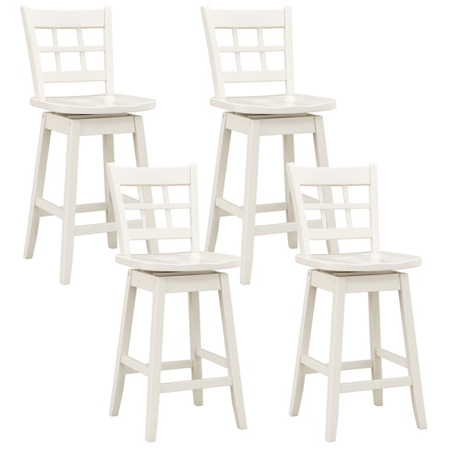 Gymax 4PCS 24.5 Inch Counter Height Bar Chairs Swivel Bar Stools w/ Hollow Backrest White