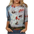 thumbnail image 2 of Chemises pour Femmes Tendance Été Blouse à Imprimé Animal Original pour Femmes Col Rond Manches Longues Hauts Décontractés Blouse Manches Longues Blouses pour Femmes en Liquidation, 2 of 5